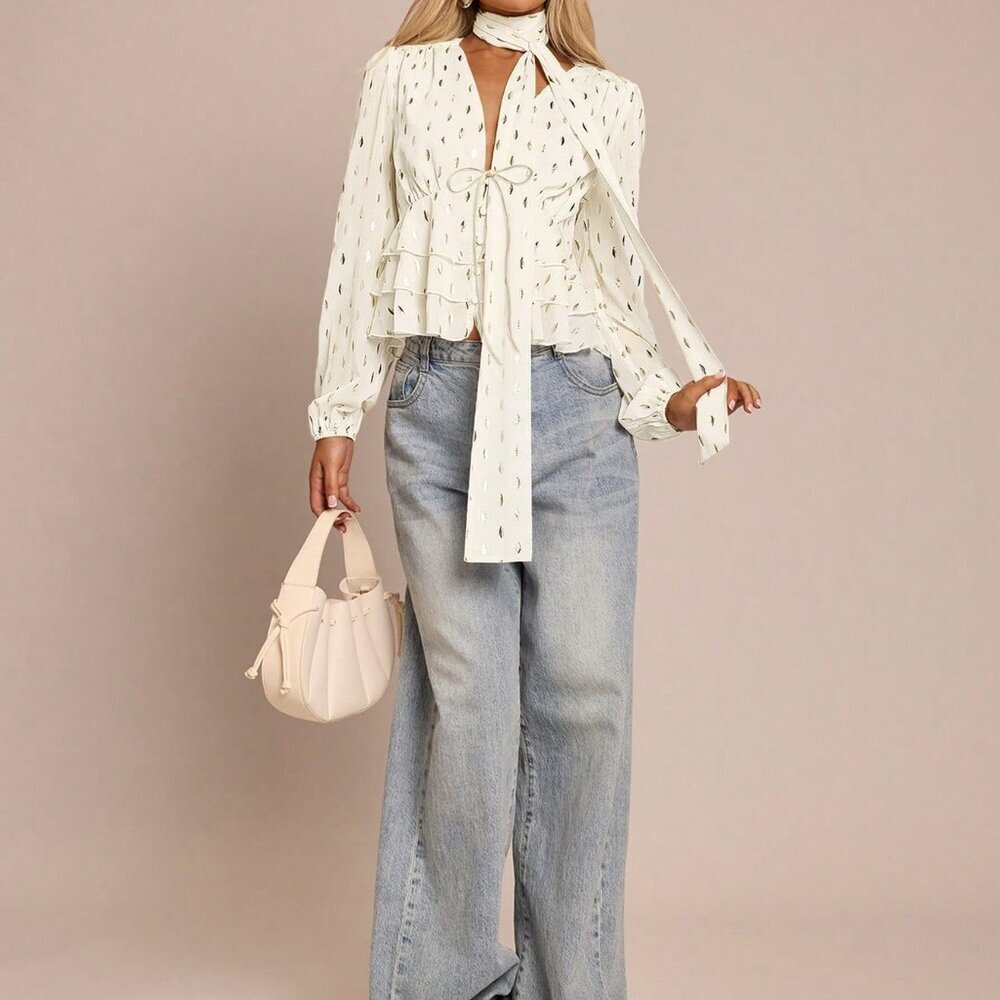 Apricot Casual Women's Elegant French Blouse - Picture 3 of 7